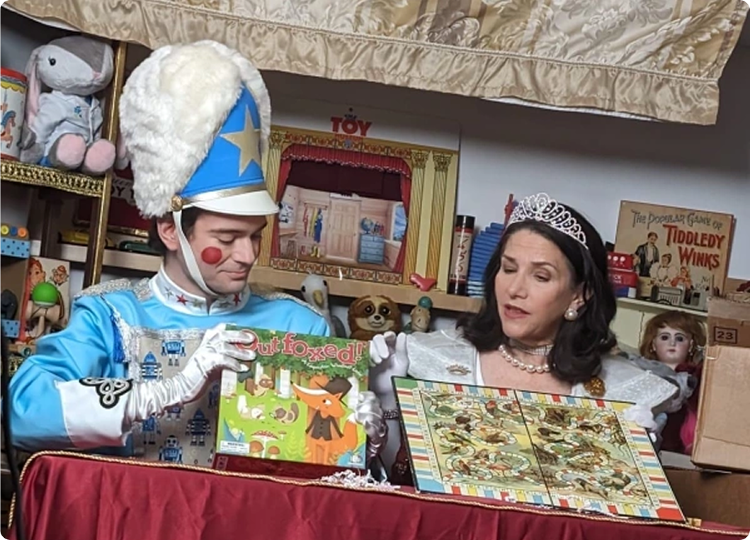 Toy soldier and woman with board games.